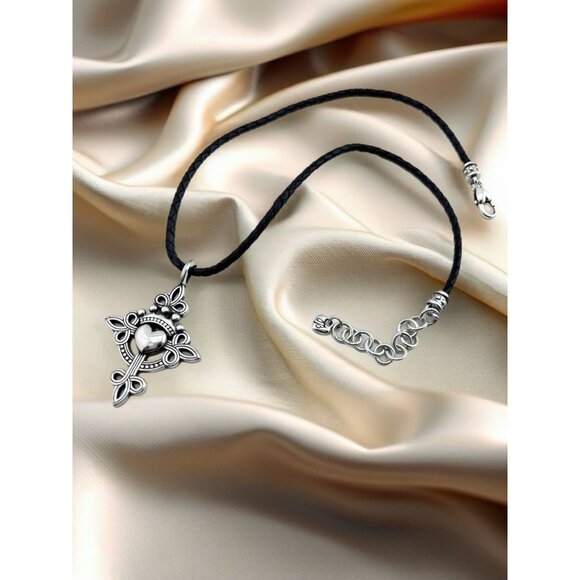 Brighton Presage Black Corded Silver Retired Pendant Necklace Cross shape - Picture 1 of 5